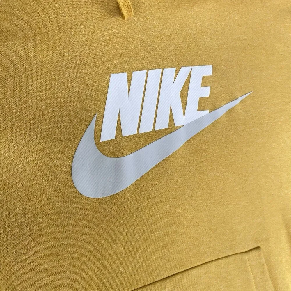 Nike Sportswear Men's Hoodie Sweatshirt Yellow Fleece Terry Cloth Lined Size L